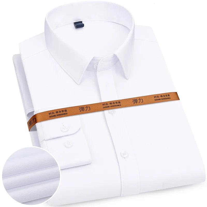New Men's Solid Color Business Shirt Formal Fashion Thin Classic Basic Casual Slim White Long Sleeve Social Shirt Brand Clothes - Durage Collection