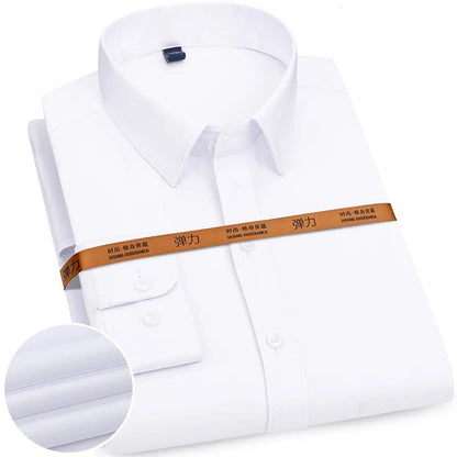 New Men's Solid Color Business Shirt Formal Fashion Thin Classic Basic Casual Slim White Long Sleeve Social Shirt Brand Clothes - Durage Collection