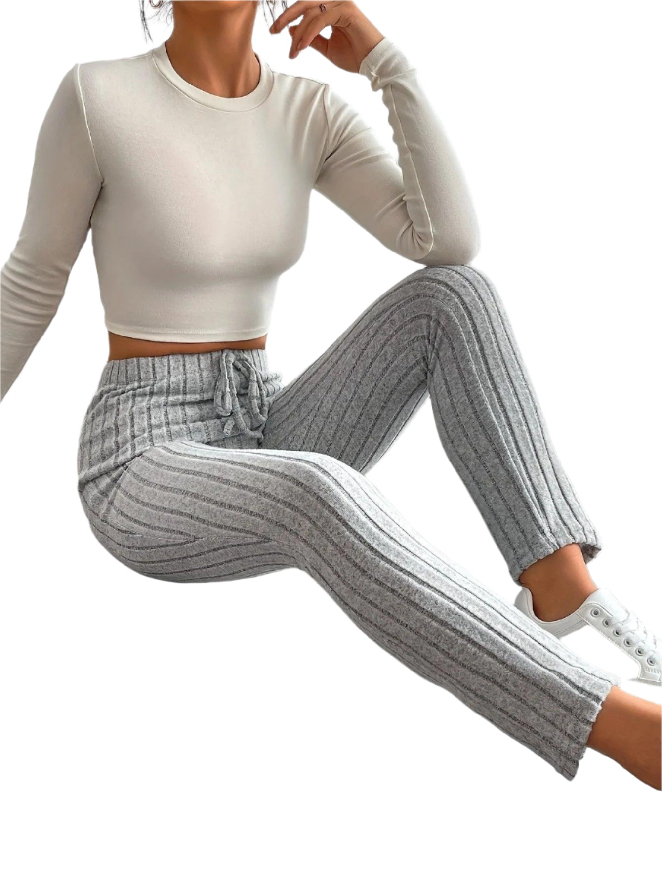 Women's tailored pants with drawstring design, soft and comfortable knitted fabric, versatile - Durage Collection