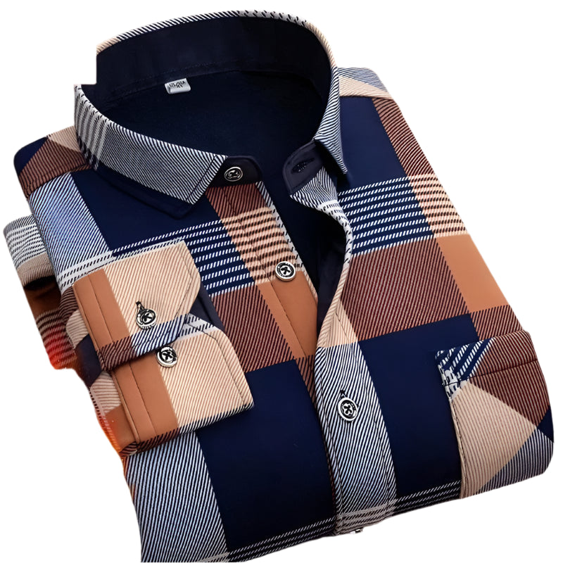 2024 Men's Autumn Winter Casual Long Sleeve Plaid Shirt Thick Warm Men's Casual High Quality Soft Large Size Warm Shirt Tops 4XL - Durage Collection