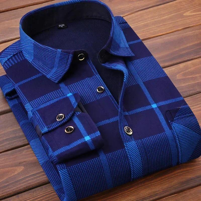 2024 Men's Autumn Winter Casual Long Sleeve Plaid Shirt Thick Warm Men's Casual High Quality Soft Large Size Warm Shirt Tops 4XL - Durage Collection