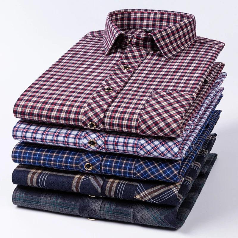 New Cotton Flannel Shirts For Men's Long Sleeve Soft Regular-fit Brushed Single Pocket Comfortable Casual Fashion Plaid Shirts - Durage Collection