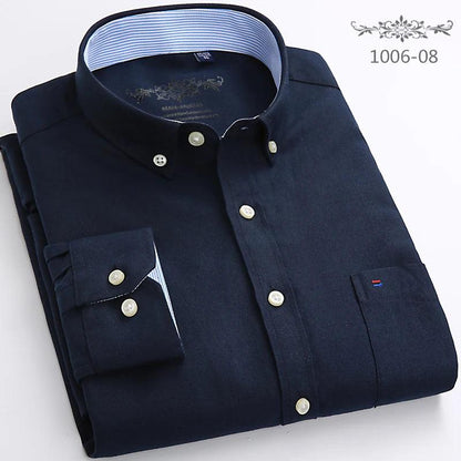 New Oxford woven men's shirt long sleeve striped fashion print casual business social breathable no-iron buckle collar - Durage Collection
