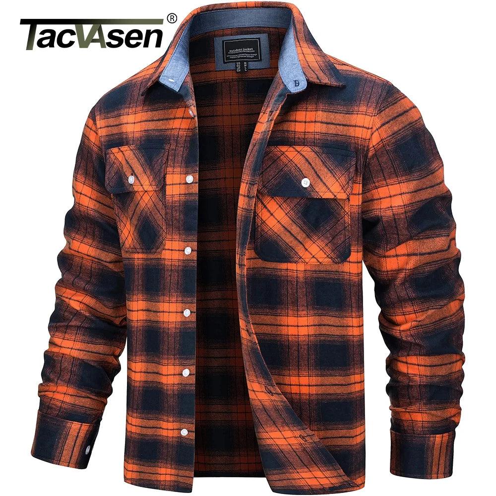 TACVASEN Oversize Lightweight Shirt Jacket Button Down Cotton Plaid Shirts Mens Long Sleeve Streetwear Flannel Shirts W/ Pockets - Durage Collection