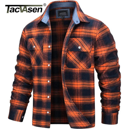 TACVASEN Oversize Lightweight Shirt Jacket Button Down Cotton Plaid Shirts Mens Long Sleeve Streetwear Flannel Shirts W/ Pockets - Durage Collection