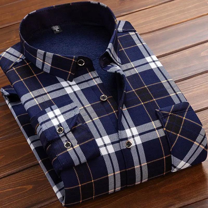 2024 Men's Autumn Winter Casual Long Sleeve Plaid Shirt Thick Warm Men's Casual High Quality Soft Large Size Warm Shirt Tops 4XL - Durage Collection