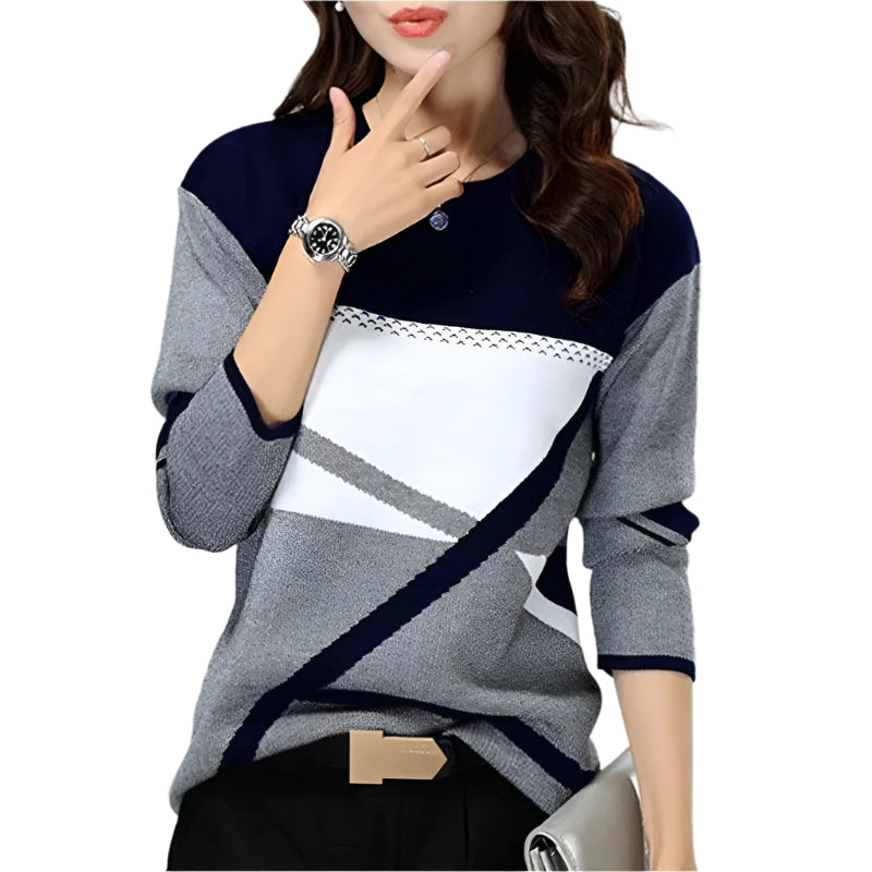 Women Winter Blouses T Shirt Geometric Contrast Long Full Sleeve Print Loose Women Shirts Spring Autumn Elegant Lady Tops S-5XL - Durage Collection