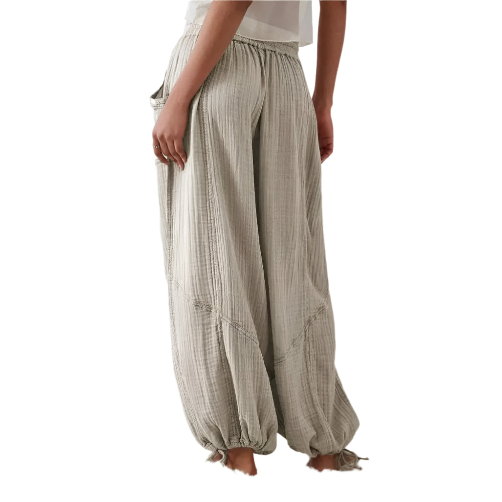 Women Harem Pants Summer Casual Vintage Cotton Linen Pants Elastic Waist Wide Leg Fashion Loose Pockets Female Trousers S-5XL - Durage Collection