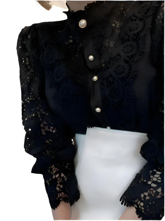 Chiffon Lace Turtleneck Blouse - Durage Collection