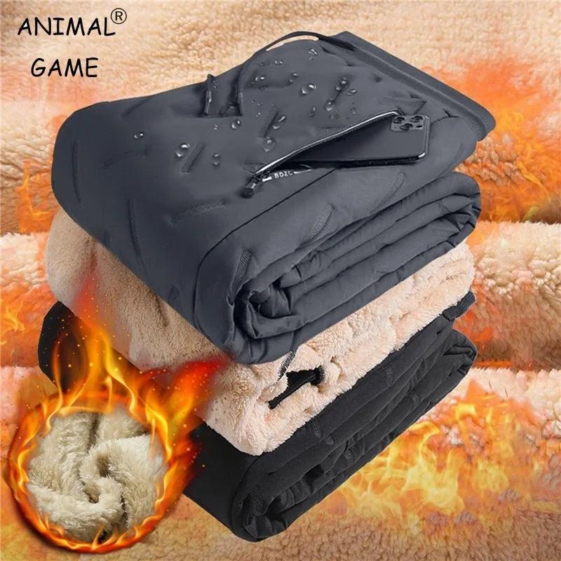 Winter Sweatwear Men Plush Thick Fleece Sweatpant Lambswool Thermal Trousers Casual Pants Waterproof Windproof Warm Cotton Pants - Durage Collection