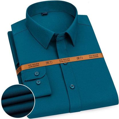 New Men's Solid Color Business Shirt Formal Fashion Thin Classic Basic Casual Slim White Long Sleeve Social Shirt Brand Clothes - Durage Collection