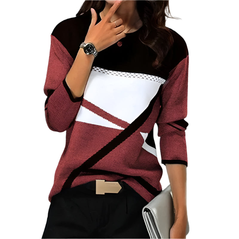 Women Winter Blouses T Shirt Geometric Contrast Long Full Sleeve Print Loose Women Shirts Spring Autumn Elegant Lady Tops S-5XL - Durage Collection