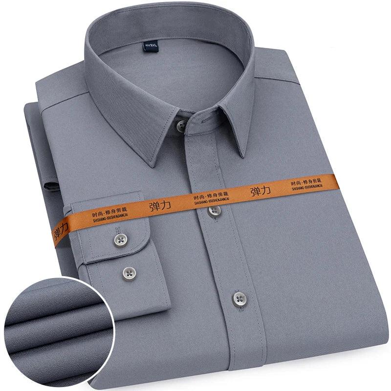 New Men's Solid Color Business Shirt Formal Fashion Thin Classic Basic Casual Slim White Long Sleeve Social Shirt Brand Clothes - Durage Collection