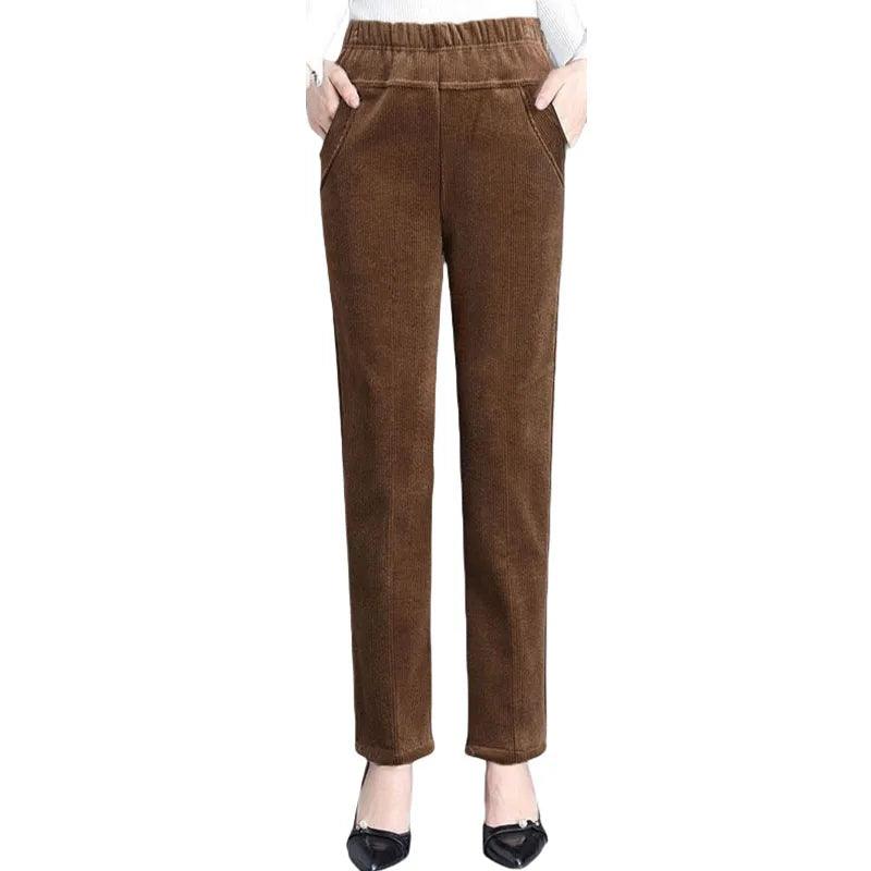 Thin & Plush Thick Casual Pants Fleece Pencil Pants Women's Corduroy Warm High Waist Pants Autumn Winter Leggings Pants Trousers - Durage Collection