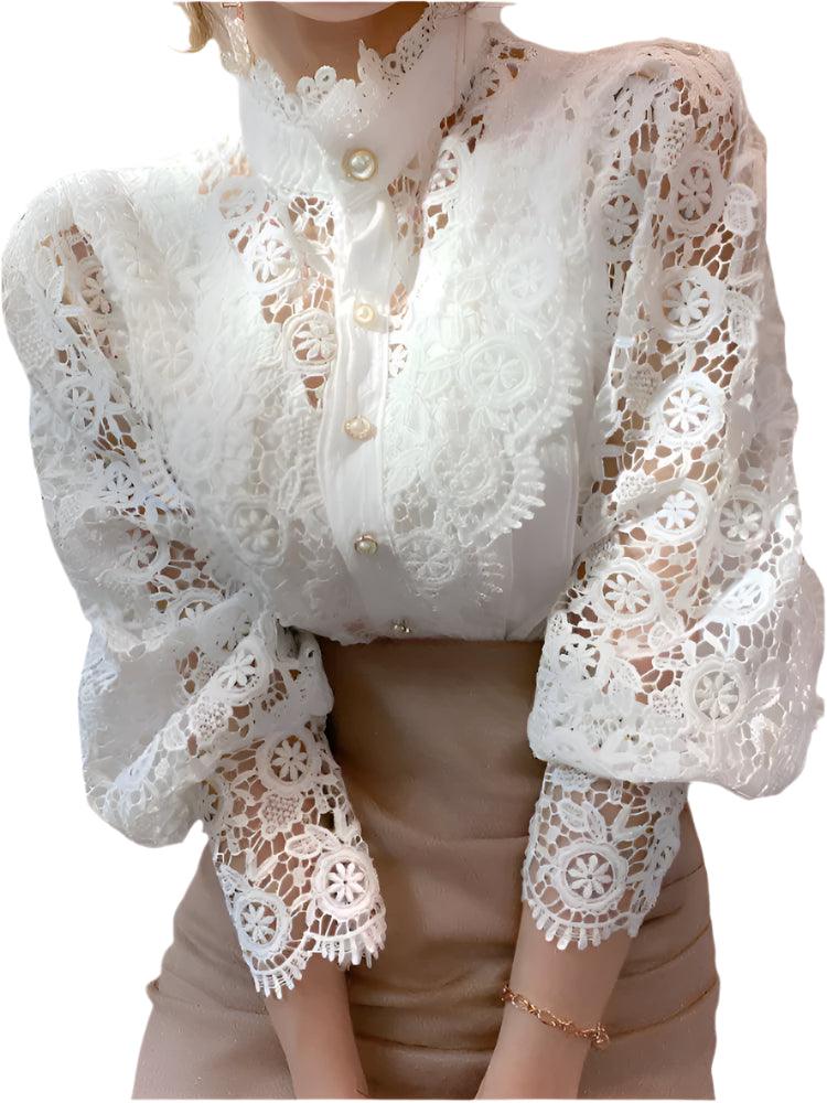 Chiffon Lace Turtleneck Blouse - Durage Collection