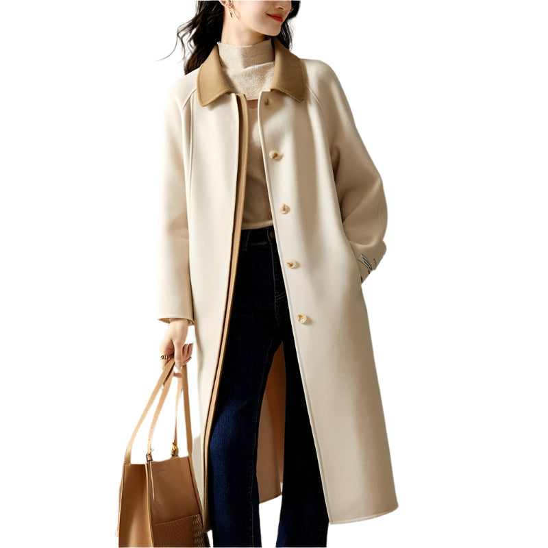 SENTUBILA 100% Wool Coats Women Winter Outerwears 2024 Contrast Lapel Belted Woolen Fitted Overcoats Female Clothing W44O58083X - Durage Collection