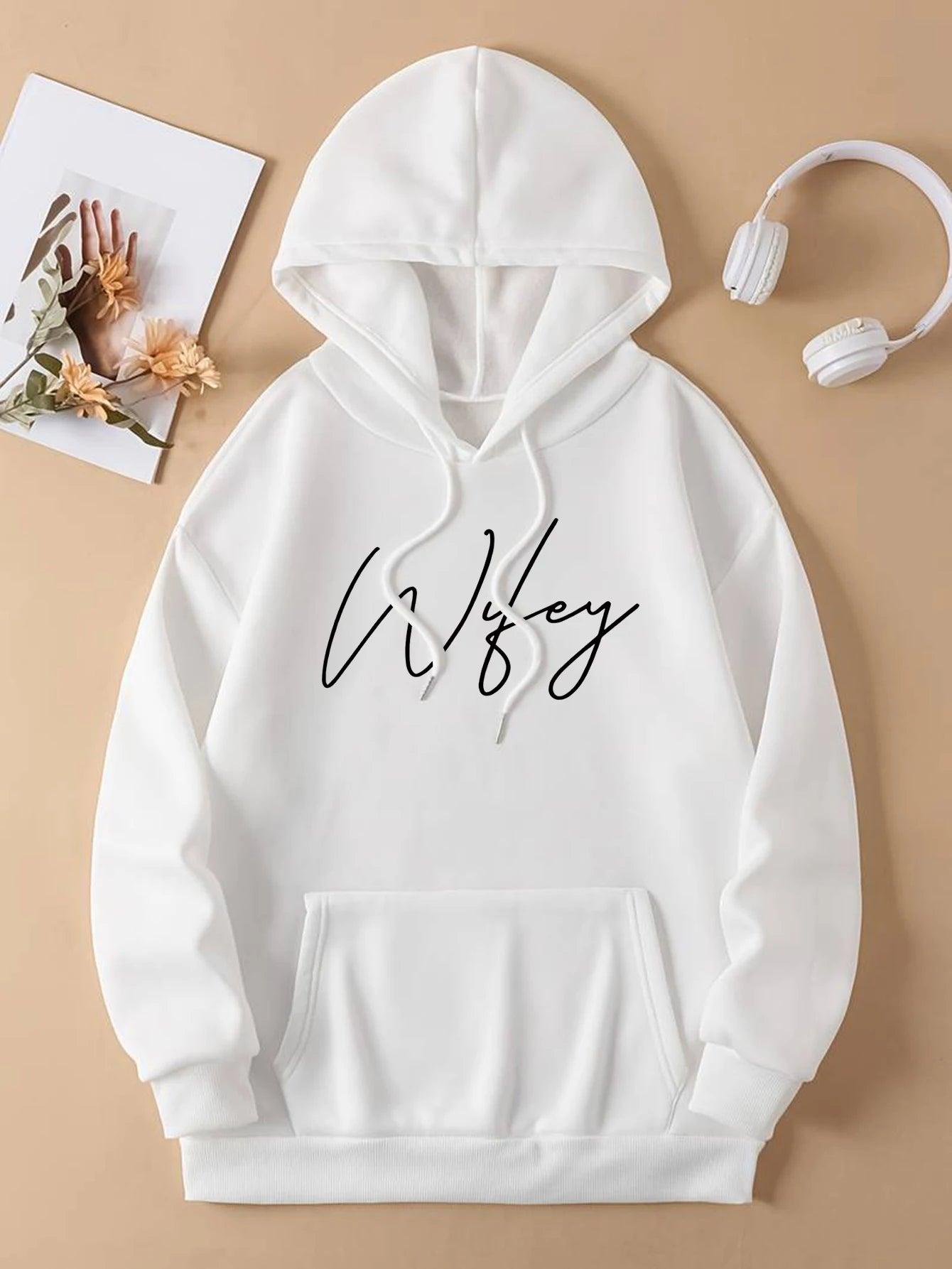 Loose Printed Hooded Sweatshirt For Women Long Sleeve Plus Velvet Kangaroo Pocket Top Casual Sports Pullover - Durage Collection