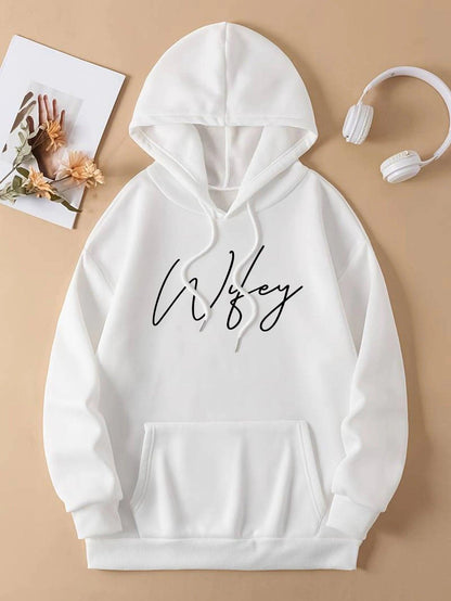 Loose Printed Hooded Sweatshirt For Women Long Sleeve Plus Velvet Kangaroo Pocket Top Casual Sports Pullover - Durage Collection