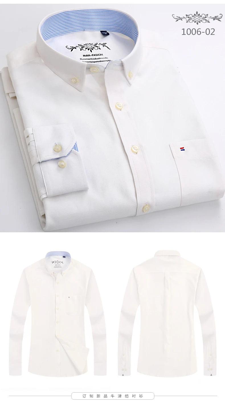 New Oxford woven men's shirt long sleeve striped fashion print casual business social breathable no-iron buckle collar - Durage Collection