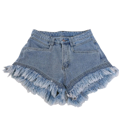 2025 Summer New Women's Tassel Denim Shorts Jeans Ruffled Fringe Perforated Hot Pants - Durage Collection