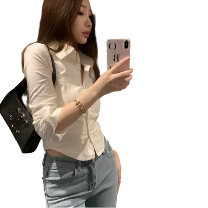 Gidyq Elegant Women Korean Shirts Fashion Streetwear Female Slim Blouse Spring Y2K Casual Office Ladies Sexy Cropped Tops New - Durage Collection