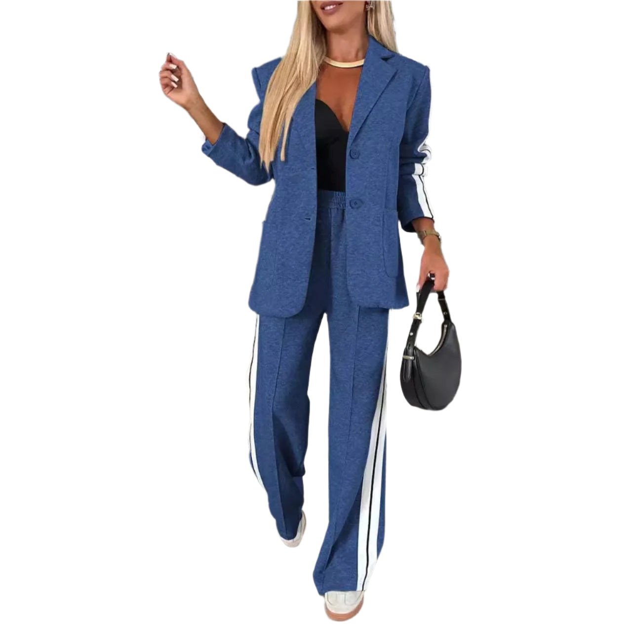 Autumn And Winter New Long Sleeves Suit Women's Suit Fashion Pimp Stitching Pants Pocket Female Office Blazer 2 Piece Set 2024 - Durage Collection