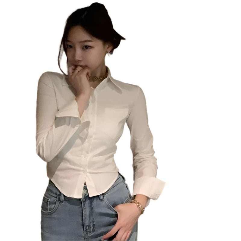 Gidyq Elegant Women Korean Shirts Fashion Streetwear Female Slim Blouse Spring Y2K Casual Office Ladies Sexy Cropped Tops New - Durage Collection