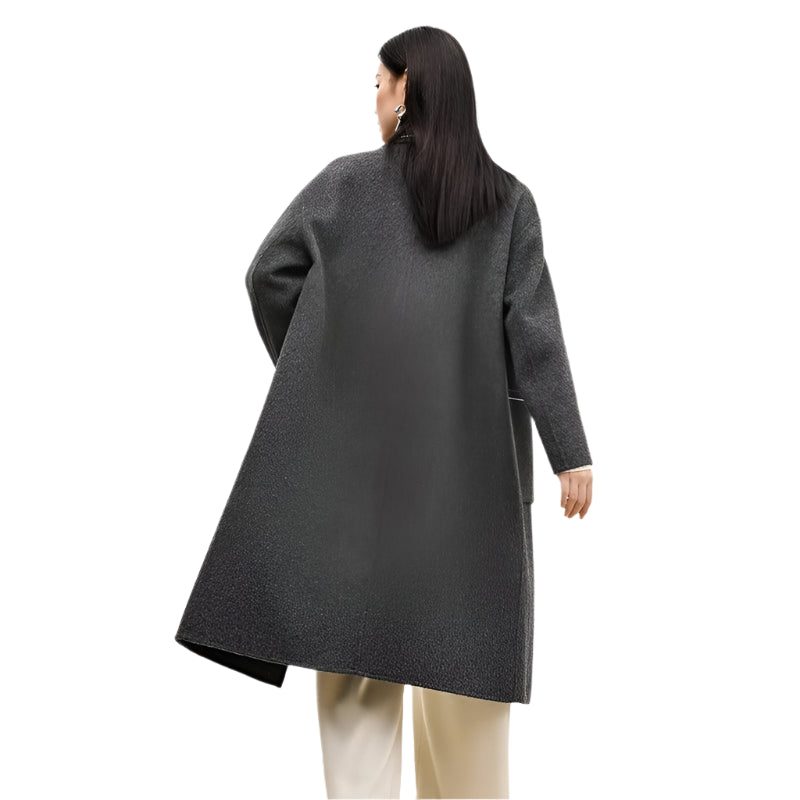 SENTUBILA Korean Style 100% Wool Coat Women 2024 Winter Oversize Double Sided Turn Down Collar Big Pockets Overcoat W44O56662 - Durage Collection