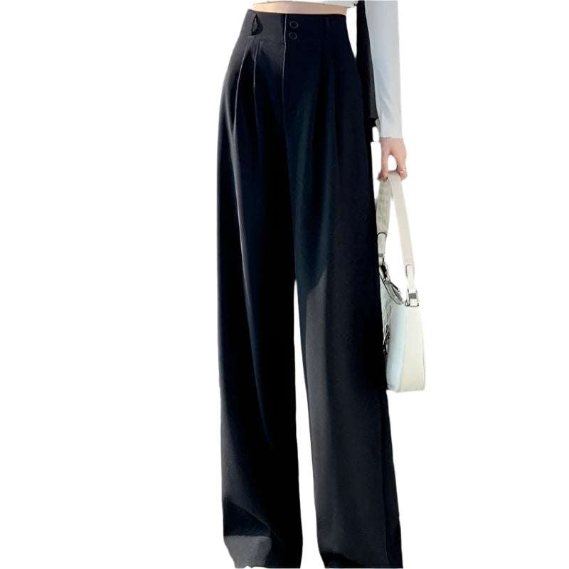 Elegant Wide Leg Pants Women Korean Style High Waist Black Baggy Pants Office Ladies Fashion Loose Suit Trousers Streetwear 2024 - Durage Collection