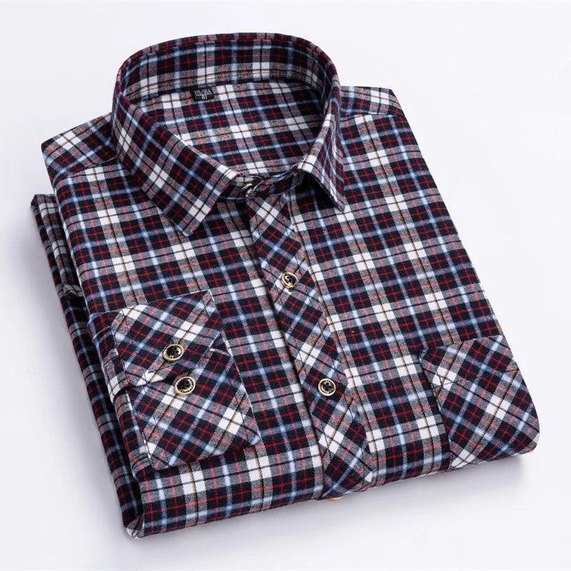 New Cotton Flannel Shirts For Men's Long Sleeve Soft Regular-fit Brushed Single Pocket Comfortable Casual Fashion Plaid Shirts - Durage Collection