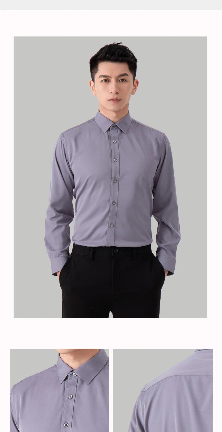 New Men's Solid Color Business Shirt Formal Fashion Thin Classic Basic Casual Slim White Long Sleeve Social Shirt Brand Clothes - Durage Collection