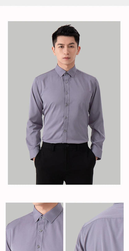 New Men's Solid Color Business Shirt Formal Fashion Thin Classic Basic Casual Slim White Long Sleeve Social Shirt Brand Clothes - Durage Collection