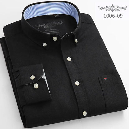 New Oxford woven men's shirt long sleeve striped fashion print casual business social breathable no-iron buckle collar - Durage Collection
