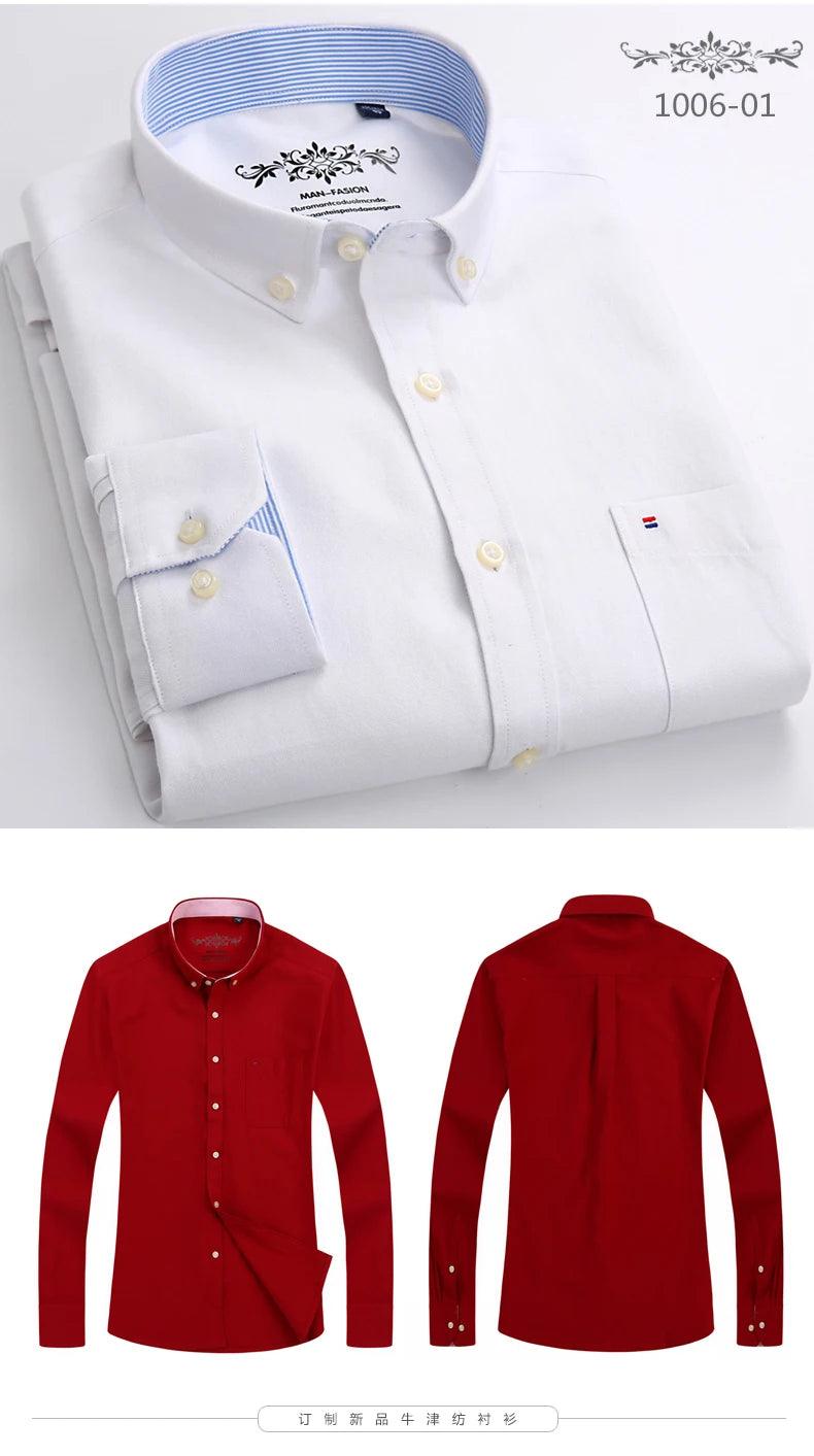 New Oxford woven men's shirt long sleeve striped fashion print casual business social breathable no-iron buckle collar - Durage Collection