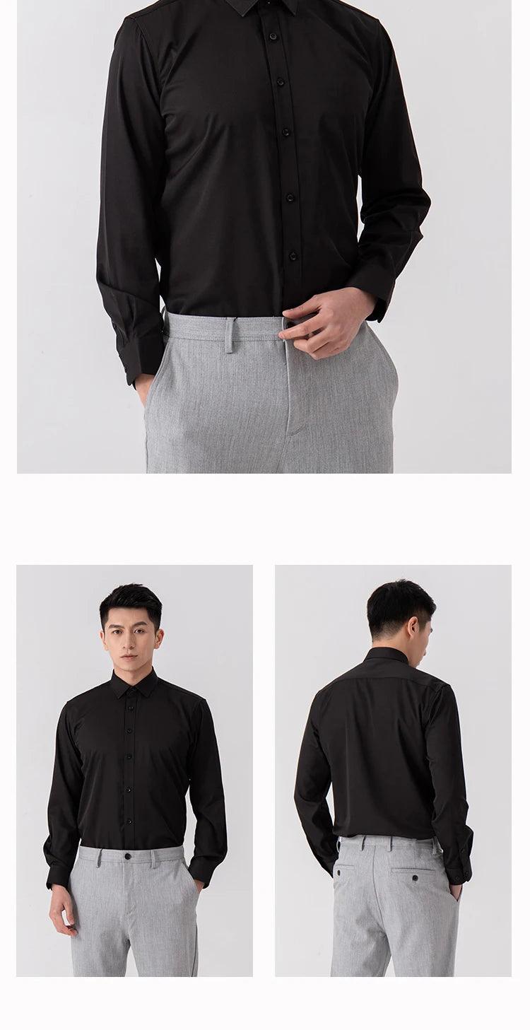 New Men's Solid Color Business Shirt Formal Fashion Thin Classic Basic Casual Slim White Long Sleeve Social Shirt Brand Clothes - Durage Collection