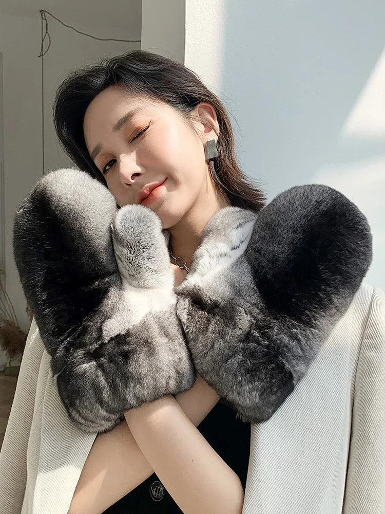 Winter Real Chinchilla Fur Gloves With Genuine Mink Fur Mittens Unisex Women Men's Authentic Chinchilla Fur Glove - Durage Collection