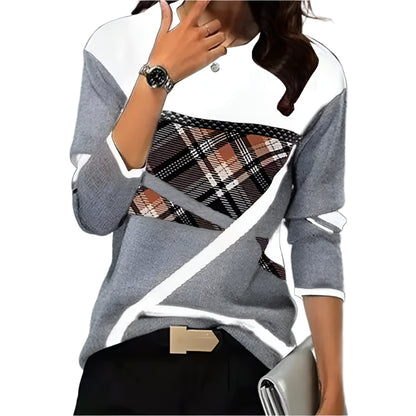 Women Winter Blouses T Shirt Geometric Contrast Long Full Sleeve Print Loose Women Shirts Spring Autumn Elegant Lady Tops S-5XL - Durage Collection