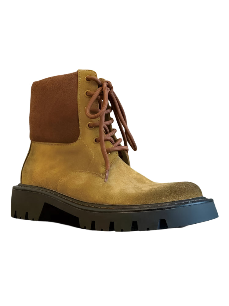Vintage Women Suede Genuine Leather Short Boots Lace Up Round Toe Spring Autumn Mixed Colors Casual Platform High Top Shoes - Durage Collection