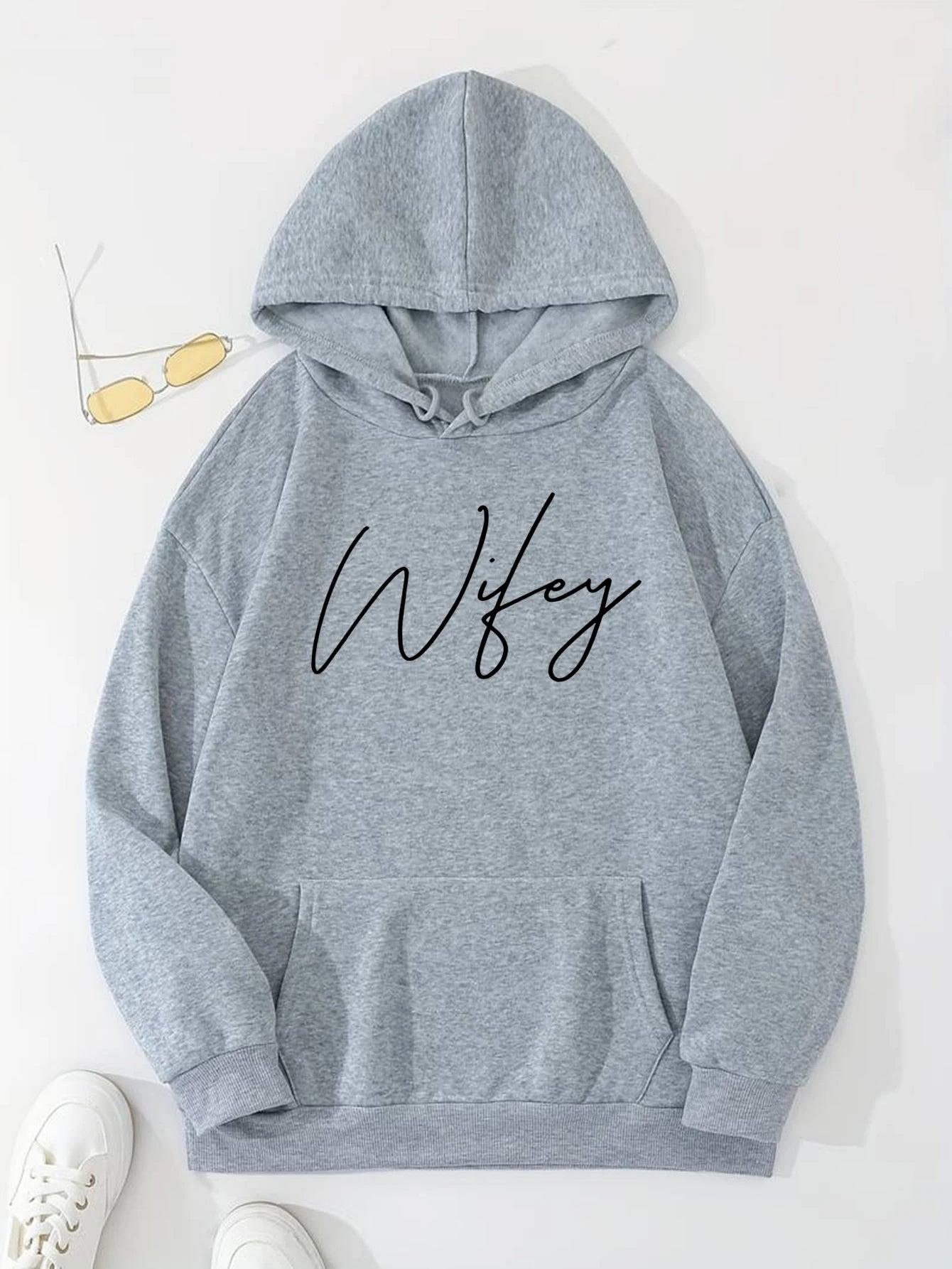 Loose Printed Hooded Sweatshirt For Women Long Sleeve Plus Velvet Kangaroo Pocket Top Casual Sports Pullover - Durage Collection