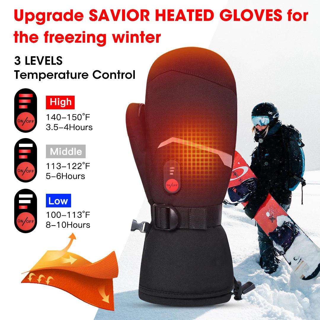 SAVIOR HEAT Winter Electric Heated Gloves For Men Women Riding Ski Fishing Waterproof Rechargeable Battery Heating Thermal Wamer - Durage Collection