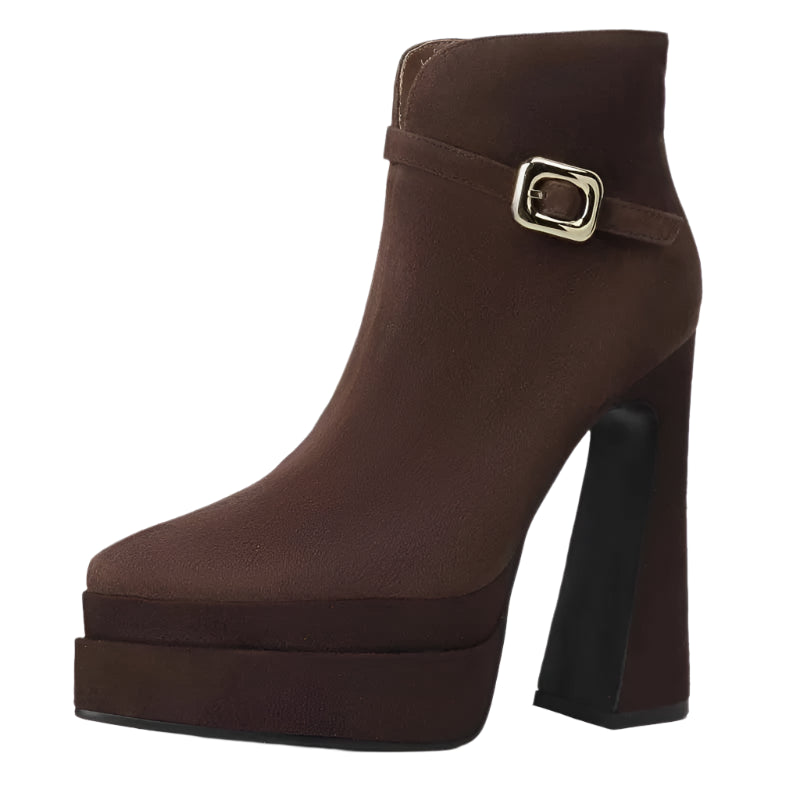 PRXDONG Women's Shoes 2024 New Brand Genuine Leather Chunky High Heels Platform Black Brown Dress Party Office Lady Ankle Boots - Durage Collection