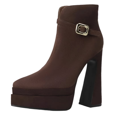 PRXDONG Women's Shoes 2024 New Brand Genuine Leather Chunky High Heels Platform Black Brown Dress Party Office Lady Ankle Boots - Durage Collection