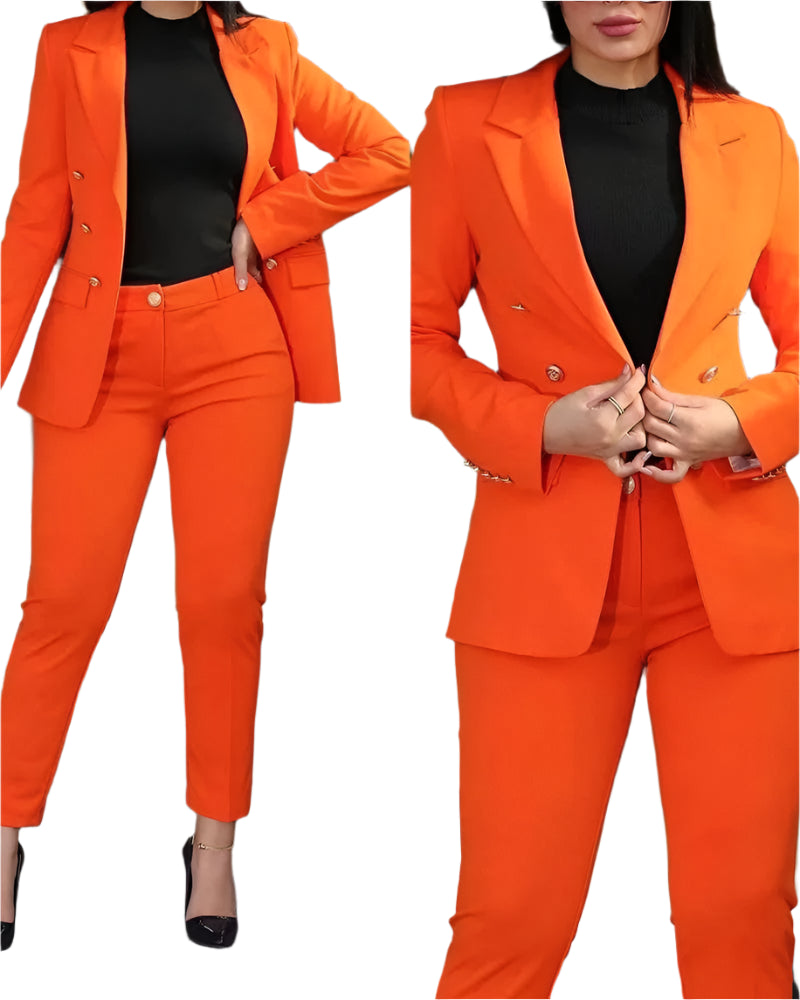 2pcs Women Office Clothing Set Long Sleeve Blazer Jacket & High Waist Pencil Pants Solid Color - Durage Collection