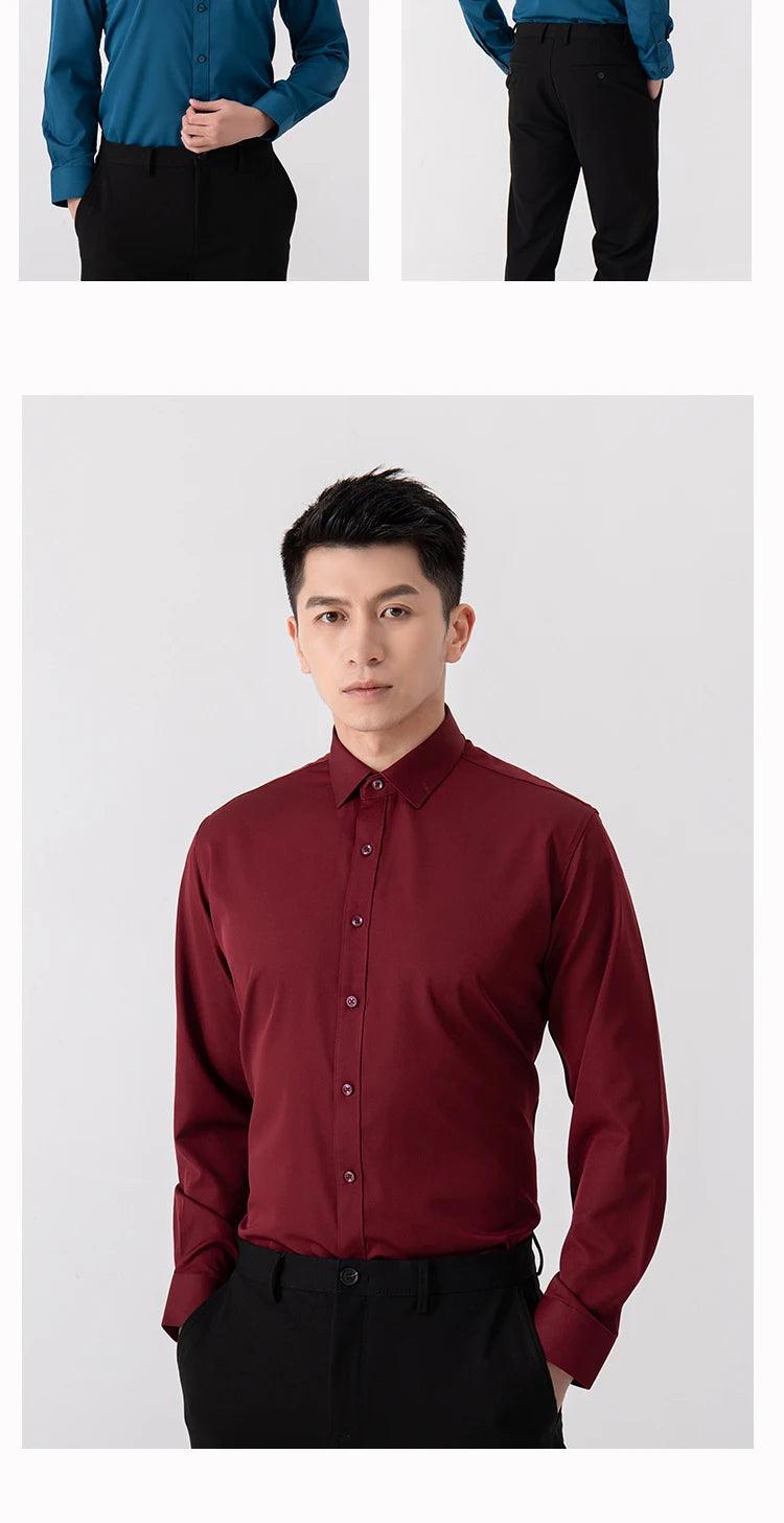 New Men's Solid Color Business Shirt Formal Fashion Thin Classic Basic Casual Slim White Long Sleeve Social Shirt Brand Clothes - Durage Collection
