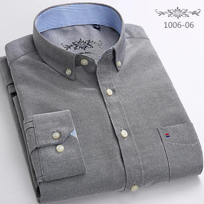 New Oxford woven men's shirt long sleeve striped fashion print casual business social breathable no-iron buckle collar - Durage Collection