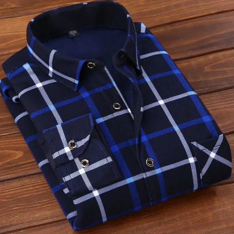 2024 Men's Autumn Winter Casual Long Sleeve Plaid Shirt Thick Warm Men's Casual High Quality Soft Large Size Warm Shirt Tops 4XL - Durage Collection