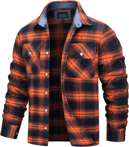 TACVASEN Oversize Lightweight Shirt Jacket Button Down Cotton Plaid Shirts Mens Long Sleeve Streetwear Flannel Shirts W/ Pockets - Durage Collection