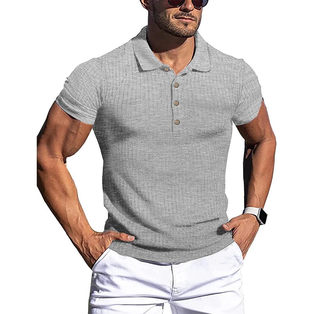 New Summer Polo Men Solid Stripe Fitness Elasticity Short Sleeve Polo - Durage Collection