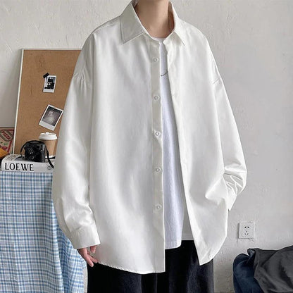 Men Korean Fashion White Long Sleeve Shirts 2023 Mens Harajuku Black Oversized Shirt Male Button Up Shirts Blouses 5XL - Durage Collection