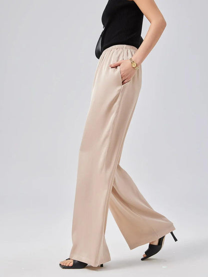 Natural Silk Satin Wide Leg Trousers - Durage Collection